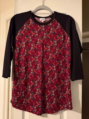 LuLaRoe Red Multi-Color Raglan Randy Tee
